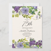 Paarse Floral Green Leaves 75th Birthday Women Kaart (Voorkant)