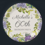 Paarse Floral Green Leaves Editable 60th Birthday Papieren Bordje<br><div class="desc">Paarse waterverf florale en groene bladeren op ivoorcrème botanische tuin 60e verjaardag bord op papier van het verjaardagsfeest. Dit bord is volledig aanpasbaar, dus verander uw jouw tekst en ontwerp voor iedereen van elke leeftijd. Neem contact met mij op voor hulp bij uw aanpassingen of om extra overeenkomende of coördinerende...</div>