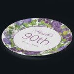 Paarse Floral Green Leaves Vines 90th Birthday Papieren Bordje<br><div class="desc">Mooie paarse waterverf met groene bladeren en wijnstokken van 90e verjaardag (of elke leeftijd) op papier,  borden van een partij die zijn aangepast aan de naam en de leeftijd.</div>