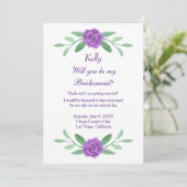 Paarse Floral Greenery Foliage Bridesmaid Card Kaart (Staand voorkant)