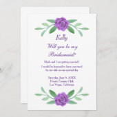 Paarse Floral Greenery Foliage Bridesmaid Card Kaart (Voorkant / Achterkant)
