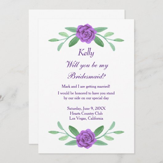 Paarse Floral Greenery Foliage Bridesmaid Card Kaart (Voorkant / Achterkant)