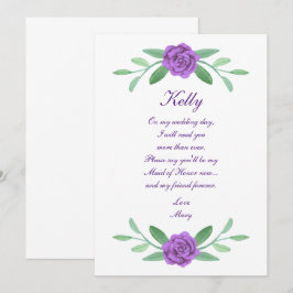 Paarse Floral Greenery Foliage Maid of Honor Card Kaart