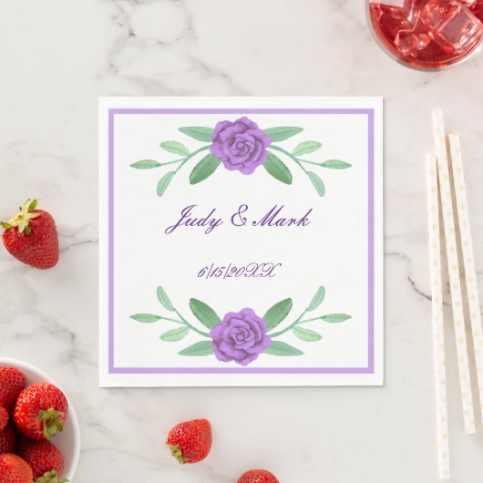 Paarse Floral Greenery Foliage Paper Napkins Servet (Insitu)