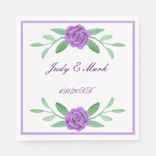 Paarse Floral Greenery Foliage Paper Napkins Servet (Voorkant)