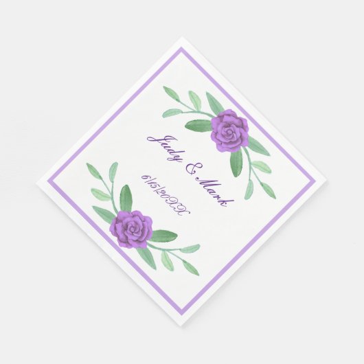 Paarse Floral Greenery Foliage Paper Napkins Servet (Hoek)