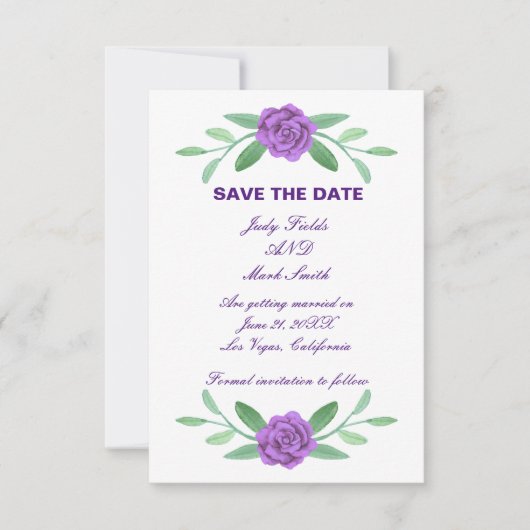 Paarse Floral Greenery Foliage Save the Date Card (Voorkant)