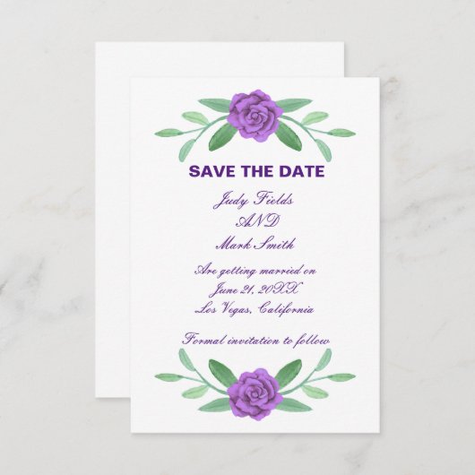 Paarse Floral Greenery Foliage Save the Date Card (Voorkant / Achterkant)