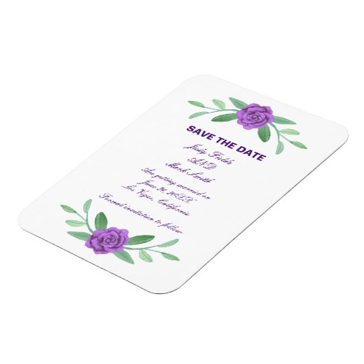 Paarse Floral Greenery Foliage Save the Date Magneet (Linkerzijde)