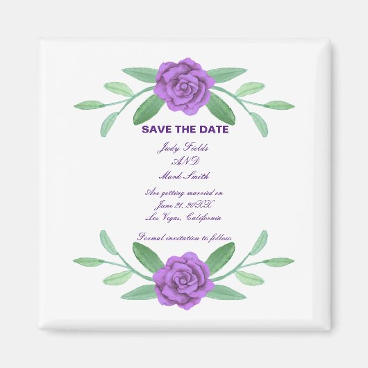 Paarse Floral Greenery Foliage Save the Date Magneet (Voorkant)
