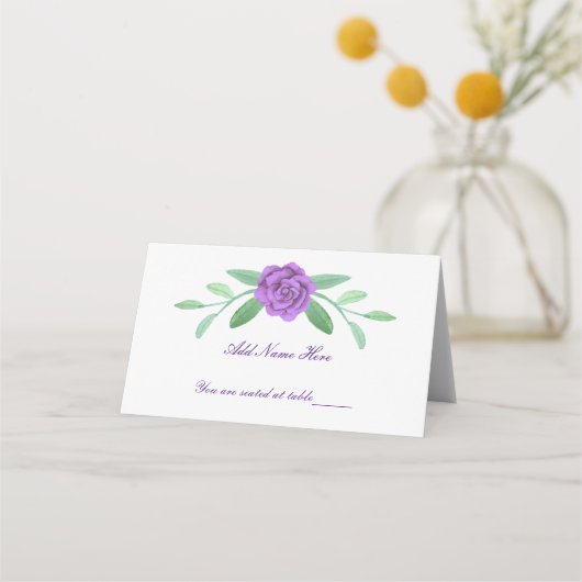 Paarse Floral Greenery Foliage Table Place Card Plaatskaartje (Voorkant)