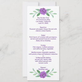 Paarse Floral Greenery Foliage Wedding Menu Kaart