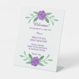 Paarse Floral Greenery Foliage Wedding Safety Reclamebord Met Voetstuk