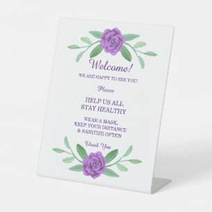 Paarse Floral Greenery Foliage Wedding Safety Reclamebord Met Voetstuk
