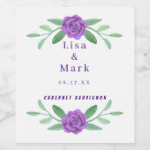 Paarse Floral Greenery Foliage Wedding Wine Labels Wijn Etiket (Enkel label)