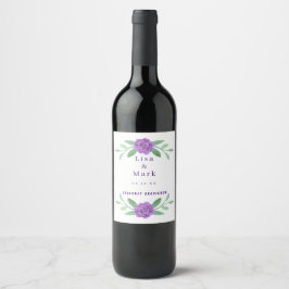 Paarse Floral Greenery Foliage Wedding Wine Labels Wijn Etiket