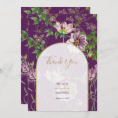 Paarse Floral Greenery Gold Arch Wedding Bedankkaart (Voorkant / Achterkant)