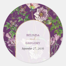 Paarse Floral Greenery Gold Arch Wedding Ronde Sticker