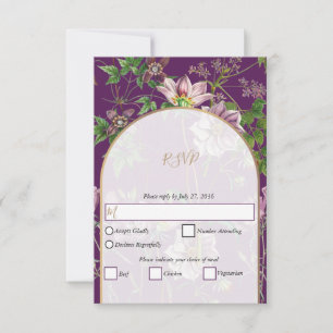 Paarse Floral Greenery Gold Arch Wedding RSVP Kaartje