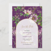 Paarse Floral Greenery Gold Arch Wedding Save The Date (Voorkant)
