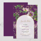 Paarse Floral Greenery Gold Arch Wedding Save The Date (Voorkant / Achterkant)