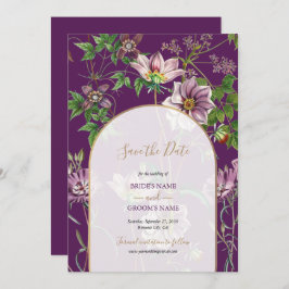 Paarse Floral Greenery Gold Arch Wedding Save The Date