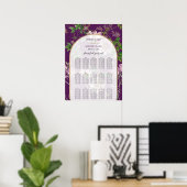 Paarse Floral Greenery Gold Wedding Seating Chart Poster (Thuiskantoor)