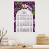 Paarse Floral Greenery Gold Wedding Seating Chart Poster (Keuken)