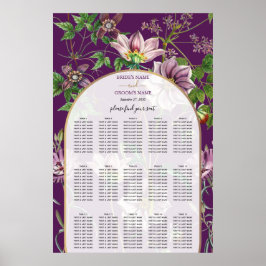 Paarse Floral Greenery Gold Wedding Seating Chart Poster