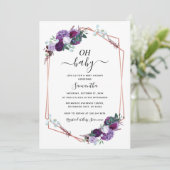Paarse Floral Greenery Script Baby shower Kaart (Staand voorkant)