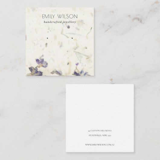 Paarse Floral Handgemaakt Papier voor het afvangen Vierkante Visitekaartje (Voorkant / Achterkant)