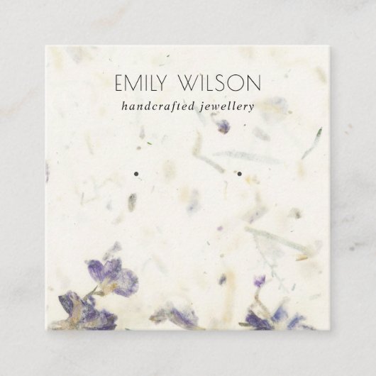 Paarse Floral Handgemaakt Papier voor het afvangen Vierkante Visitekaartje (Voorkant)
