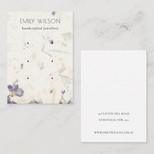 Paarse Floral Handmade Paper Texture 3 Earning Visitekaartje (Voorkant / Achterkant)