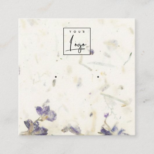 Paarse Floral Handmade Paper Texture Earning Vierkante Visitekaartje (Voorkant)