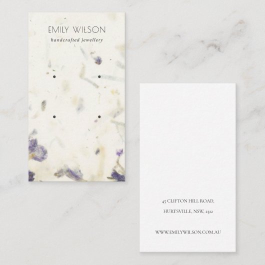 Paarse Floral Handmade Paper Texture Earning Visitekaartje (Voorkant / Achterkant)