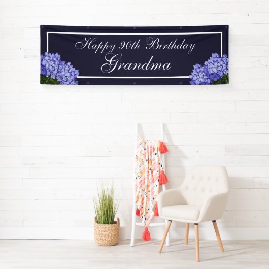 Paarse Floral Happy 90th Birthday Grandma Banner (Insitu)