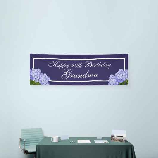 Paarse Floral Happy 90th Birthday Grandma Banner (Beurs)