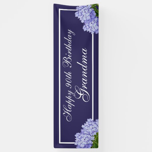 Paarse Floral Happy 90th Birthday Grandma Banner (Verticaal)