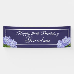 Paarse Floral Happy 90th Birthday Grandma Banner