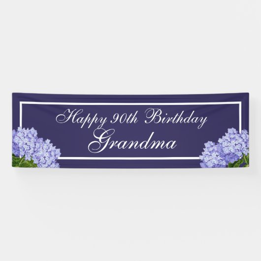 Paarse Floral Happy 90th Birthday Grandma Banner (Horizontaal)