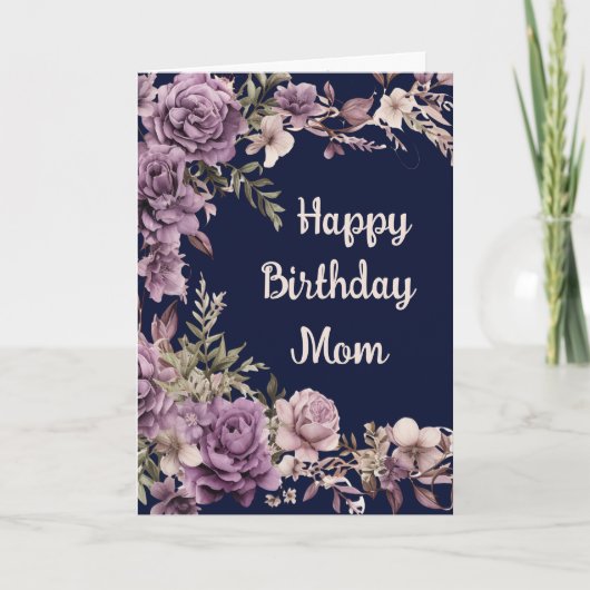 Paarse Floral Happy Birthday Wensen voor mama 2 Bedankkaart (Voorkant)