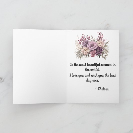 Paarse Floral Happy Birthday Wensen voor mama 2 Bedankkaart (Binnen)