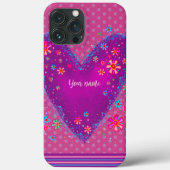 Paarse Floral Heart Inspirivity Naam Case-Mate iPhone Case (Achterkant)