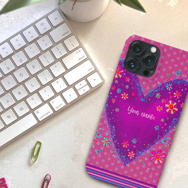 Paarse Floral Heart Inspirivity Naam Case-Mate iPhone Case