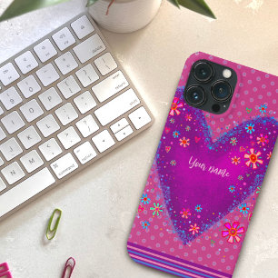 Paarse Floral Heart Inspirivity Naam Case-Mate iPhone Case