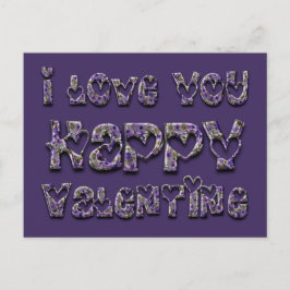 Paarse Floral Heart Typografie Valentijn Love Feestdagenkaart