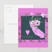 Paarse Floral I Love California State Map Briefkaart (Voorkant / Achterkant)