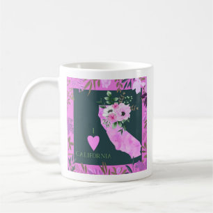 Paarse Floral I Love California State Map Koffiemok