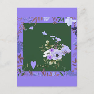 Paarse Floral I Love Hawaii State Map Briefkaart