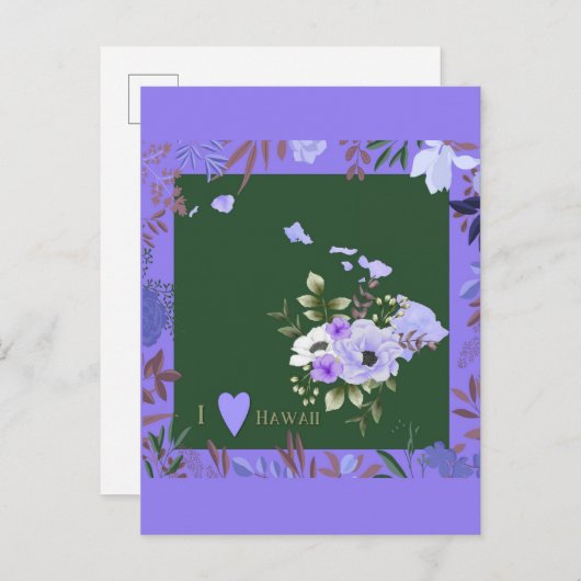 Paarse Floral I Love Hawaii State Map Briefkaart (Voorkant / Achterkant)